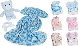 Vaikiškas užklotas + pliušinis žaislas GYVŪNŲ PLIUŠINIS ŽAISLAS 33 CM SU VILNOS (FLEECE) UŽKLOTU 75X90 CM Poliesteris, Dvipusis, Įvairių Spalvų