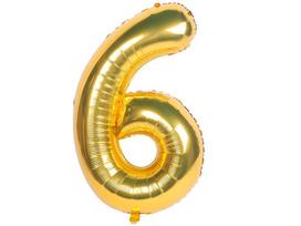 Aukso spalvos skaitmeninis balionas „6“, 66 cm, gimtadienis, šventė, dekoracija, aukso spalvos
