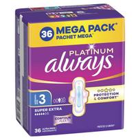 Always Platinum Super Extra Size 3 Higieniniai Paketai su Sparneliais, 36 vnt.