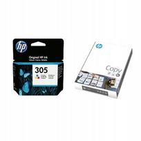 Rašalo kasetė HP 305 Color 3YM60AE ir kopijavimo popierius HP COPY