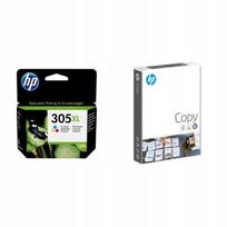 Rašalinė kasetė HP 305XL spalvota 3YM63AE + kopijavimo popierius HP COPY