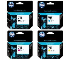 Rašalo kasetės HP 711 juoda ir spalvotos, 4 vnt., tinka T120, T520