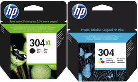 Rašalo kasetės rinkinys HP 304XL juoda ir HP 304 spalvota, tinka 2620, 2630 spausdintuvams