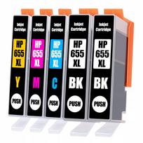 Rašalo kasetės 5 vnt. 655 XL, suderinamos su HP DeskJet Advantage 3525, 4615, 4625, 5520, 5525, 6520, 6525