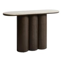Tamsios natūralios spalvos su marmuriniu stalviršiu konsolinis staliukas 38x120 cm Piazze – Unique Furniture