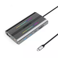 Orico XCR 12-in-1 RGB USB-C Docking Station: 3x USB-A, USB-C PD 100W, HDMI 4K, VGA, RJ45 Gigabit, SD and microSD Card Reader - Gray