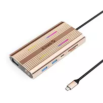 Orico XDR 12-in-1 RGB USB-C Docking Station 3x USB-A, USB-C PD 100W, HDMI 4K, VGA, RJ45 Gigabit, SD and microSD Card Reader - Rose Gold