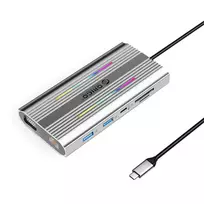 Orico XCR 12-in-1 RGB USB-C Docking Station: 3x USB-A, USB-C PD 100W, HDMI 4K, VGA, RJ45 Gigabit, SD and microSD Card Reader - Silver