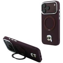 Karl Lagerfeld Case with 360 Ring Stand Karl Head Pin MagSafe for iPhone 18 Pro / 17 Pro burgundy