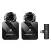 PULUZ PU648B 2x belaidis lavalier mikrofonas USB-C išmaniesiems telefonams, planšetėms, nešiojamiesiems kompiuteriams - 2.4GHz, įvairiakryptis, Plug and Play
