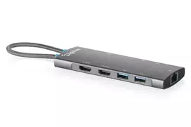 DIGITUS USB-C Dockavimo stotis, 9 prievadų, HDMI 4K, VGA, 3x USB-A, USB-C duomenims, PD 100W, Gigabit Ethernet, kortelių skaitytuvas, garsas, aliuminis