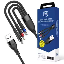 3mk Hyper Cable N-SERIES 3 in 1 USB-A į USB-C/Lightning/MicroUSB 1,2 m 9V/2A 18W juoda