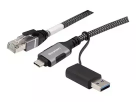Dexlan USB Gigabit Ethernet tinklo kabelis, USB C/A į RJ45, 2,0 m (310702)