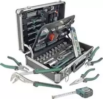 Brüder Mannesmann 90 dalių namų įrankių rinkinys aliuminio dėkle M29067