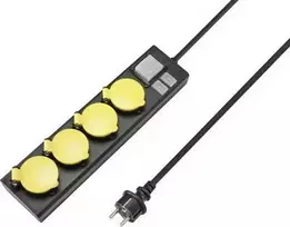 SYGONIX RF-4737806 elektros ilgintuvas su jungikliu, 6 Schuko lizdai, 1,5 m kabelis, juodas/geltonas