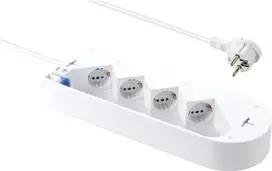 Sygonix SY-5228510 4 vietų elektros skirstytuvas su jungikliu, baltas, 1,5 m laidas