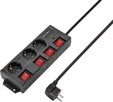 Sygonix RF-4737788 ilgiklis su jungikliu, 6 Schuko lizdai, 1,5 m kabelis, juodas