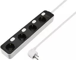 Sygonix SY-6118236 4 vietų elektros skirstytuvas su apšviestu jungikliu, Schuko, 1,5 m kabelis, juodas