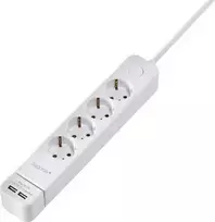 Sygonix SY-4535058 6 lizdų elektros skirstytuvas su apšviestu pagrindiniu jungikliu, 1,5 m kabelis, baltas