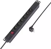 Sygonix SY-6736978 19 colių 1U stovo maitinimo juosta, 6 Schuko lizdai, 2 m kabelis, juoda