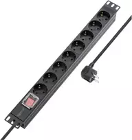 Sygonix SY-5799002 19 colių 8 vietų Schuko montuojamas į stelažą maitinimo juostinis laidas, 1U, juodas