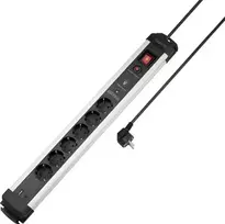Sygonix SY-6805674 6 vietų apsaugos nuo viršįtampių prailgintuvas su jungikliu, Schuko, 1,5 m kabelis, juodas/sidabrinis