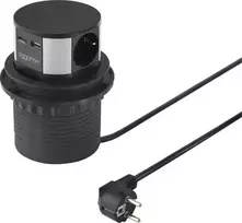 Sygonix SY-6887466 3 vietų elektros skirstytuvas bokštas, juodas/sidabrinis, 1,5 m kabelis, 3 Schuko lizdai, 3680 W, apšviestas jungiklis