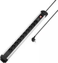 Sygonix SY-6807136 10 vietų elektros skirstytuvas su apsauga nuo viršįtampių, Schuko, 1,5 m laidas, juodas/sidabrinis