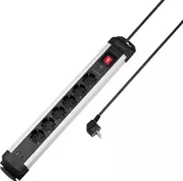 Sygonix SY-6807132 6 vietų apsaugos nuo viršįtampių elektros skirstytuvas, juodas/sidabrinis, 1,5 m laidas