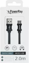 PowerRay USB į Micro USB duomenų kabelis 2,0 m pintas juodas PR-DCUM200TBK