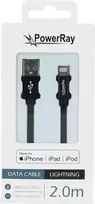 PowerRay PR-DCUL200TBK MFi sertifikuotas USB-A į Lightning pintas kabelis, 2 m, juodas