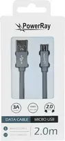 PowerRay USB į Micro-USB duomenų kabelis, 2 m, tekstilės pilkas, blisteris PR-DCUM200TGY