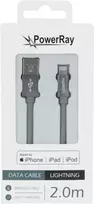 PowerRay PR-DCUL200TGY MFi sertifikuotas USB-A į Lightning pynimo kabelis, 2 m, tekstilės pilkas