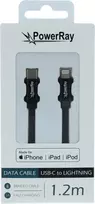 PowerRay USB-C į Lightning MFi pintas duomenų ir įkrovimo kabelis 1,2 m juodas PR-DCCL120TBK