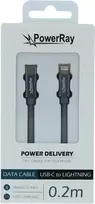PowerRay USB-C į Lightning duomenų kabelis 0,2 m, tekstilinis, pilkas PR-DCCL020TGY