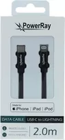 PowerRay USB-C į Lightning MFi pintas kabelis 2m juodas PR-DCCL200TBK