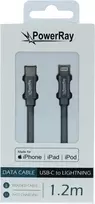 PowerRay USB-C į Lightning MFi sertifikuotas pintas kabelis 1,2m pilkas PR-DCCL120TGY
