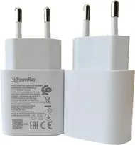 PowerRay PR-TA800EWE 18W USB-C PD sieninis įkroviklis, EU 2 kontaktų, baltas, didmeninė pakuotė