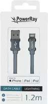 PowerRay USB to Lightning MFi pintas kabelis 1,2 m, tekstilinis pilkas PR-DCUL120TGY