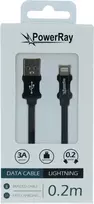 PowerRay USB-A į Lightning duomenų/įkrovimo kabelis 0,2 m, tekstilinis, juodas PR-DCUL020TBK