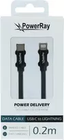 PowerRay PR-DCCL020TBK USB-C į Lightning duomenų kabelis, 0,2 m, tekstilinis juodas, blisteris