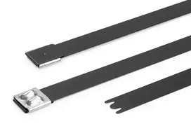 HellermannTyton MBT14XHFC-SS316/SP-BK nerūdijančio plieno kabelių raištis, rutulinė spyna, juodas poliesterio padengimas, 360 mm x 7,9 mm, UV stabilizuotas, 1 vnt. 111-00299