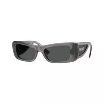 Versace moteriški akiniai nuo saulės VE4481-550287 Cat Eye, permatomo pilko rėmelio, tamsiai pilki stiklai, 54 mm
