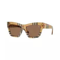 Burberry BE4449F414673 moteriški katės akies formos akiniai nuo saulės, tamsiai havajos spalvos, rudi gradientiniai, 53 mm