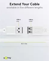Wentronic USB 2.0 A male to female prailginimo kabelis 5m, baltas, 96288