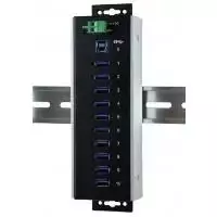 EXSYS EX-1110HMVS-WT Pramoninis 10 prievadų USB 3.2 Gen 1 šakotuvas, montuojamas ant DIN bėgio, metalinis, 5Gbps