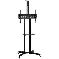 Mobilus televizoriaus stovas su ratukais ir reguliuojamo aukščio, juodas, 76 × 56 × 120–187,5 cm
