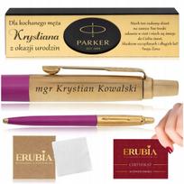 Auksinis Parker Jotter rašiklis su graviravimu - 24 karatų auksas, magenta
