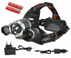 Galingas priekinis žibintas 3x Cree Led T6 su akumuliatoriumi