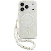 Dėklas Guess IML Flowers Allover Strap MagSafe Apple iPhone 18 Pro baltas